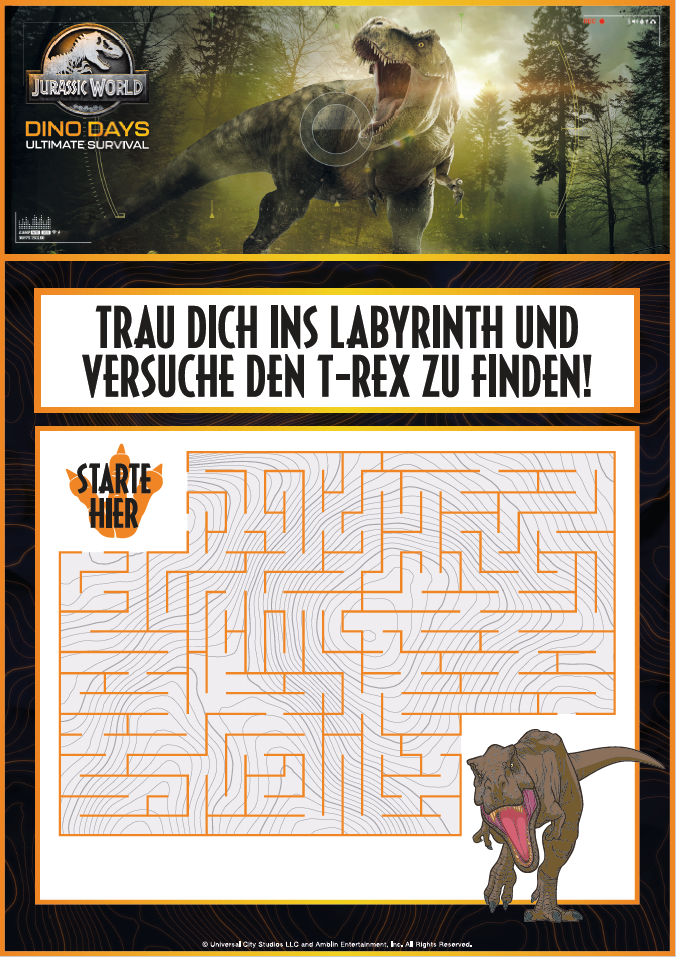 Dino Days Rätsel Labyrinth zum Ausdrucken