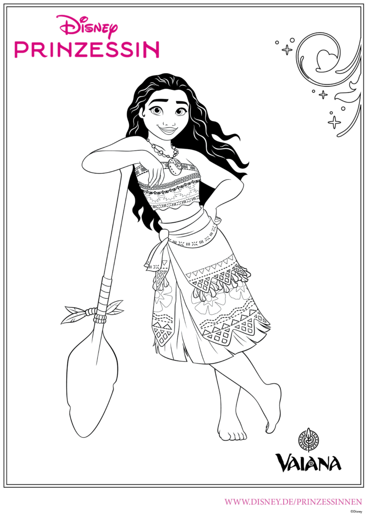 Ausmalbild Vaiana mit Paddel