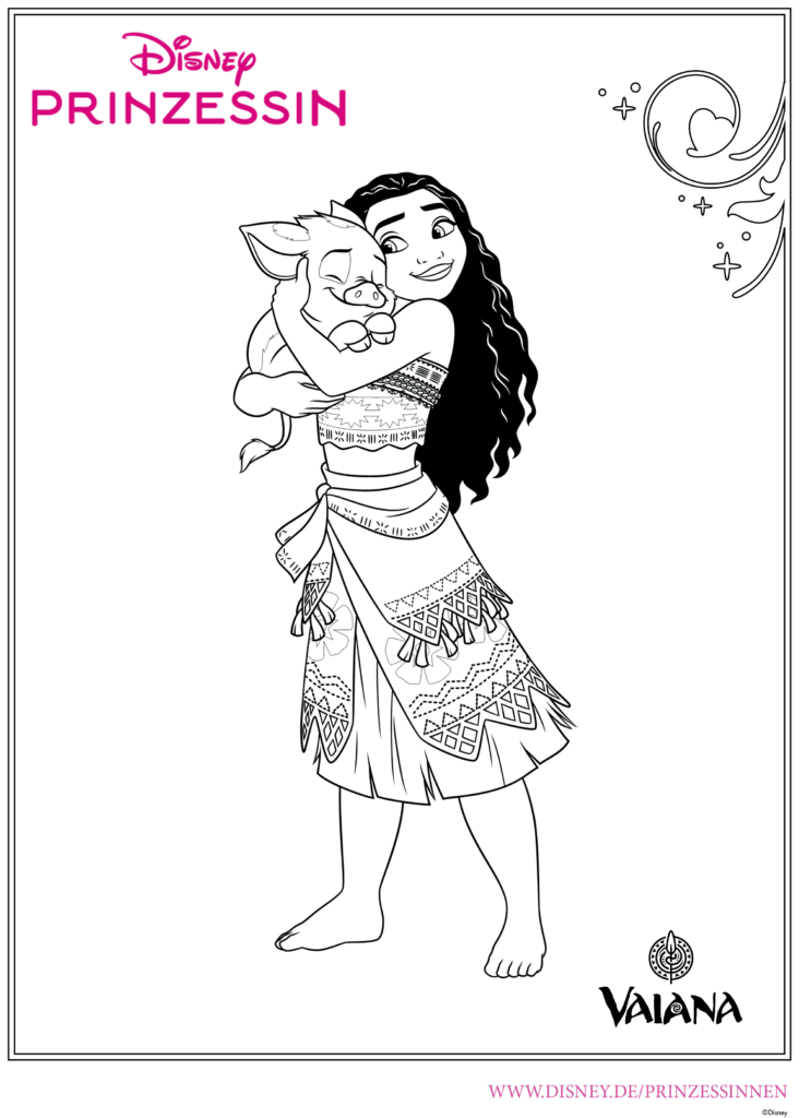 Ausmalbild Vaiana knuddelt Pua