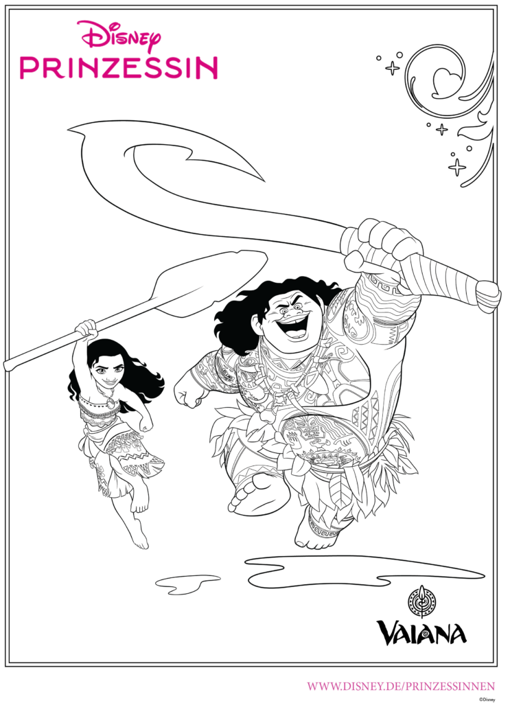 Ausmalbild Vaiana und Maui