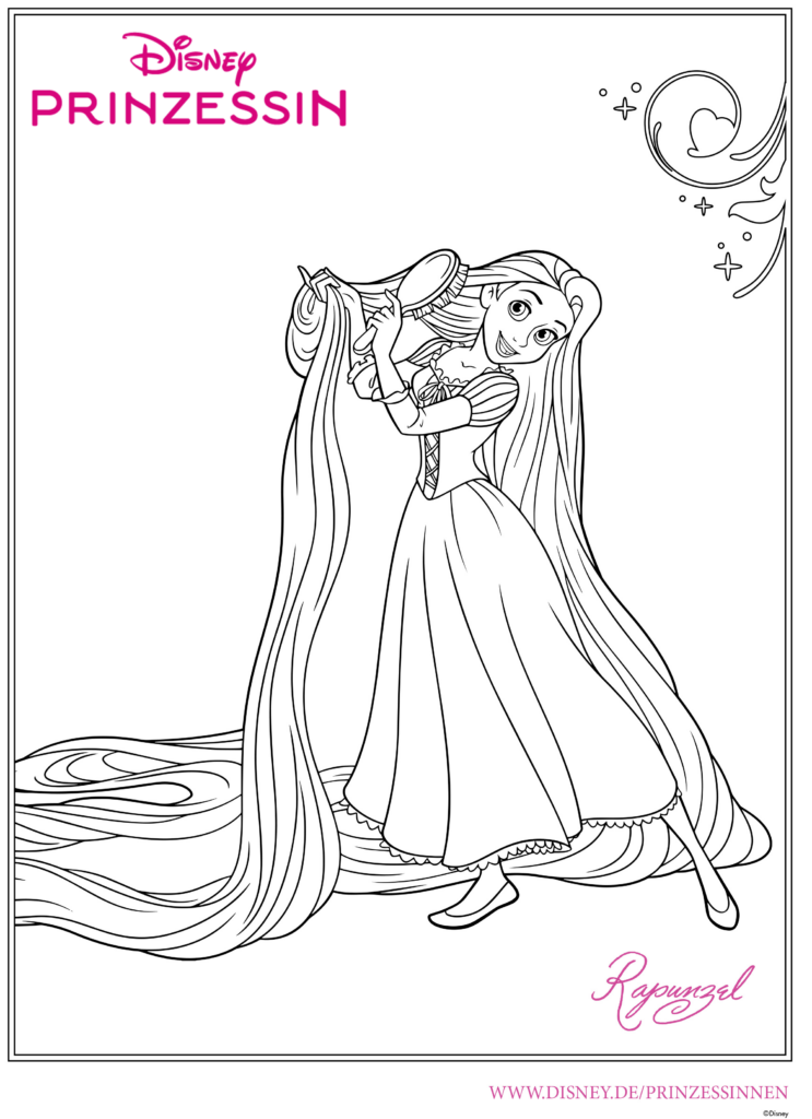 Ausmalbild Rapunzel bürstet sich das Haar