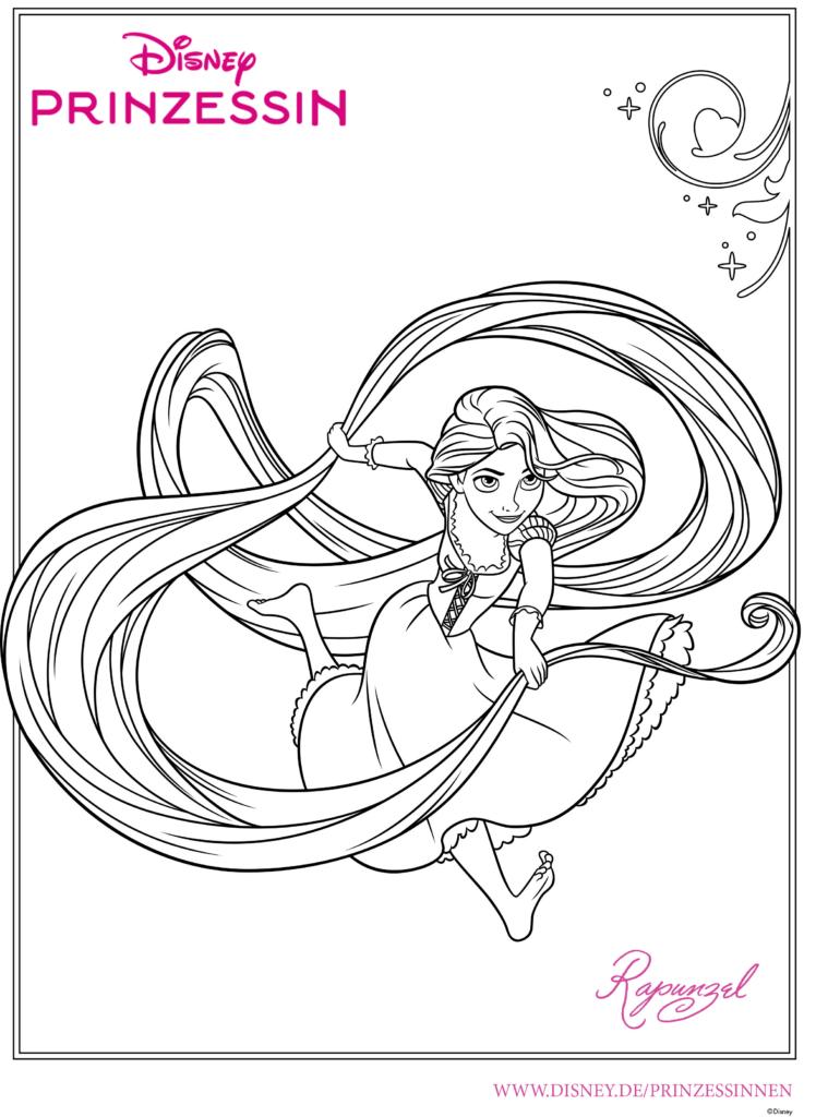 Ausmalbild Rapunzel schwingt ihr Haar