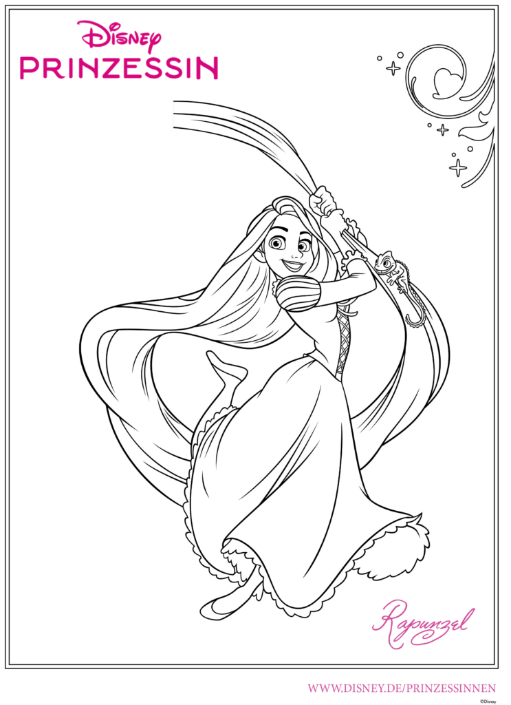 Ausmalbild Rapunzel und Chamäleon Pascal